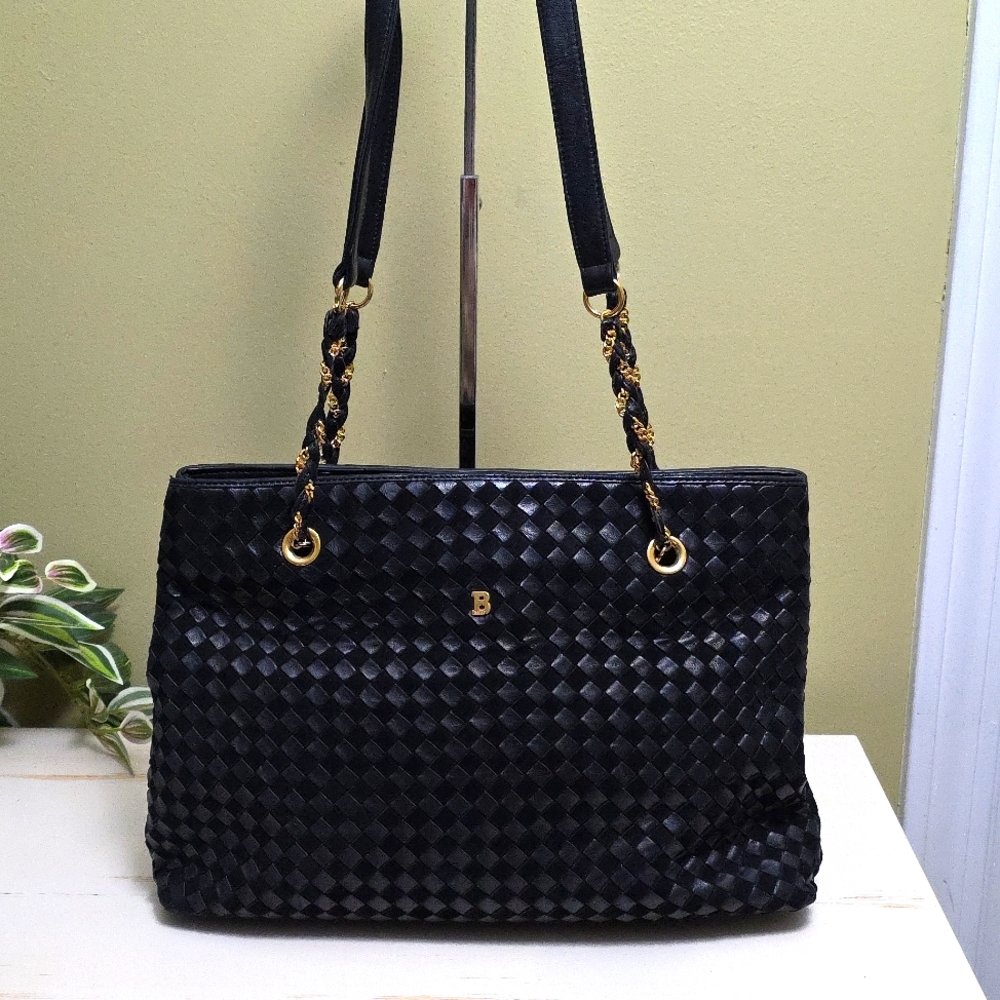 Bally | Vintage Black Leather and Suede Shoulder Bag with Gold Hardware